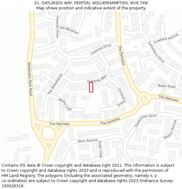 31, OATLANDS WAY, PERTON, WOLVERHAMPTON, WV6 7XW: Location map and indicative extent of plot