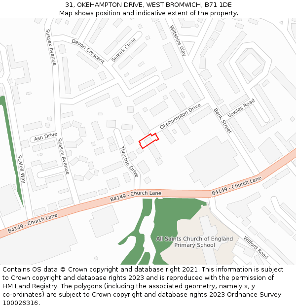 31, OKEHAMPTON DRIVE, WEST BROMWICH, B71 1DE: Location map and indicative extent of plot