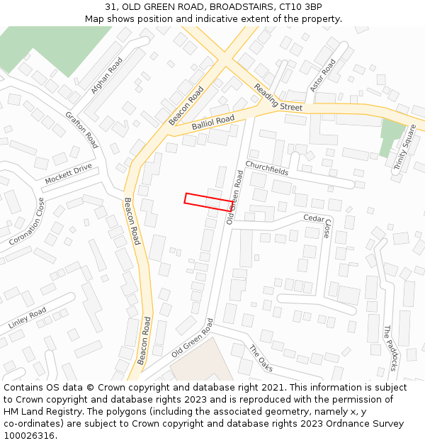 31, OLD GREEN ROAD, BROADSTAIRS, CT10 3BP: Location map and indicative extent of plot