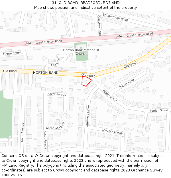 31, OLD ROAD, BRADFORD, BD7 4ND: Location map and indicative extent of plot