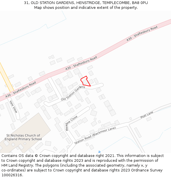 31, OLD STATION GARDENS, HENSTRIDGE, TEMPLECOMBE, BA8 0PU: Location map and indicative extent of plot