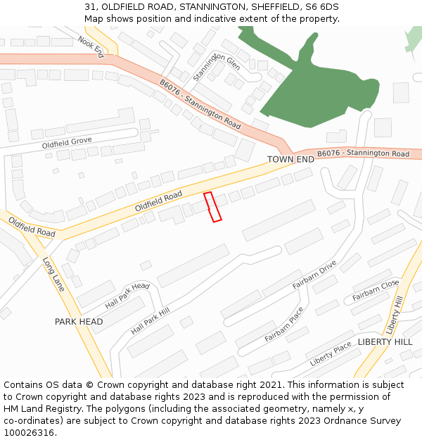 31, OLDFIELD ROAD, STANNINGTON, SHEFFIELD, S6 6DS: Location map and indicative extent of plot