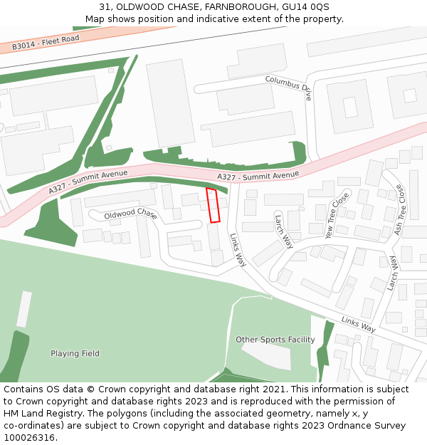 31, OLDWOOD CHASE, FARNBOROUGH, GU14 0QS: Location map and indicative extent of plot