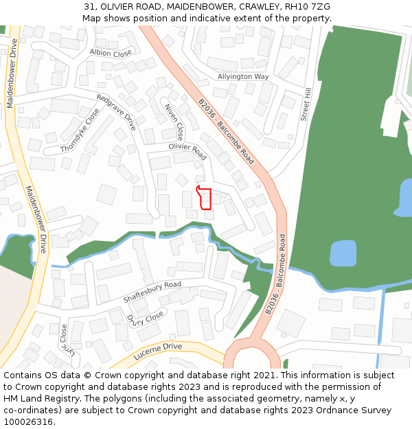 31, OLIVIER ROAD, MAIDENBOWER, CRAWLEY, RH10 7ZG: Location map and indicative extent of plot