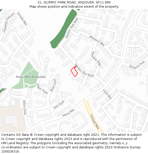 31, OLYMPIC PARK ROAD, ANDOVER, SP11 6RX: Location map and indicative extent of plot
