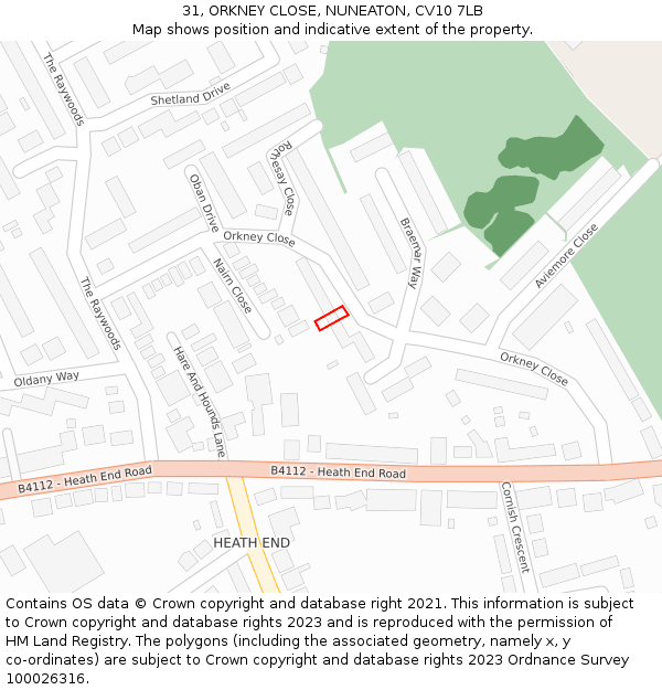 31, ORKNEY CLOSE, NUNEATON, CV10 7LB: Location map and indicative extent of plot