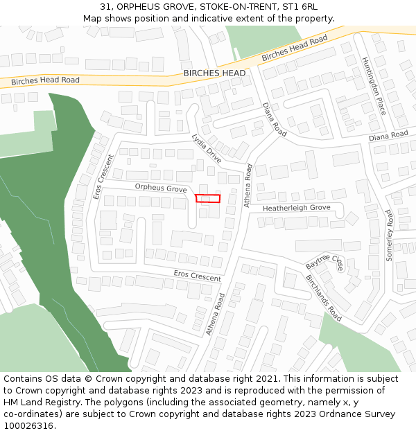 31, ORPHEUS GROVE, STOKE-ON-TRENT, ST1 6RL: Location map and indicative extent of plot