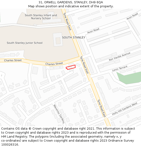 31, ORWELL GARDENS, STANLEY, DH9 6QA: Location map and indicative extent of plot