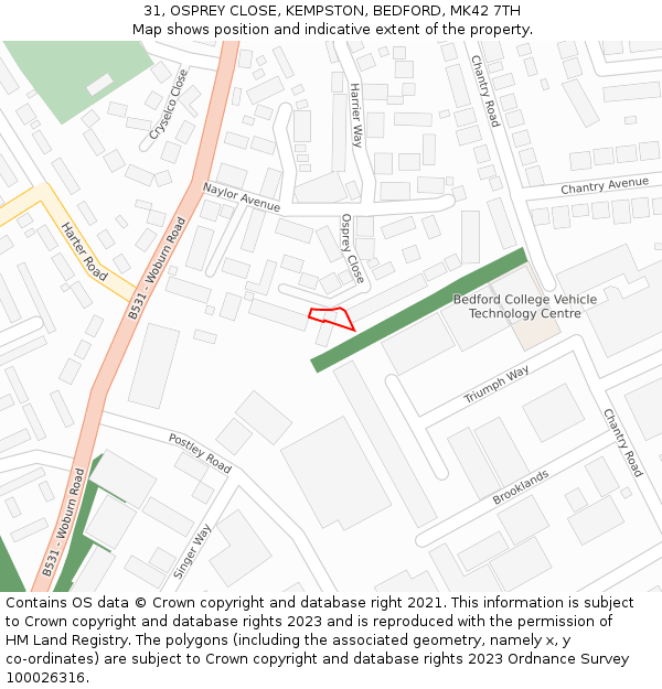 31, OSPREY CLOSE, KEMPSTON, BEDFORD, MK42 7TH: Location map and indicative extent of plot