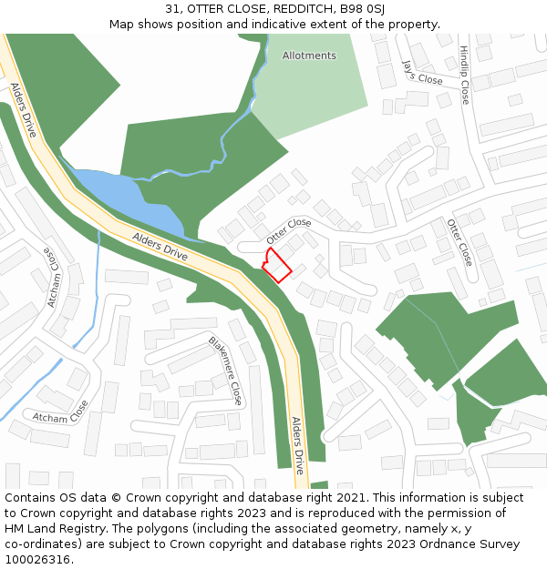 31, OTTER CLOSE, REDDITCH, B98 0SJ: Location map and indicative extent of plot