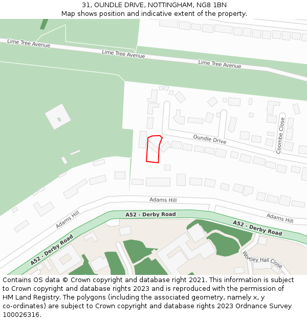 31, OUNDLE DRIVE, NOTTINGHAM, NG8 1BN: Location map and indicative extent of plot