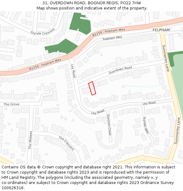 31, OVERDOWN ROAD, BOGNOR REGIS, PO22 7HW: Location map and indicative extent of plot