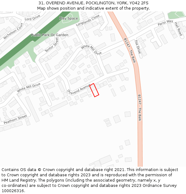 31, OVEREND AVENUE, POCKLINGTON, YORK, YO42 2FS: Location map and indicative extent of plot