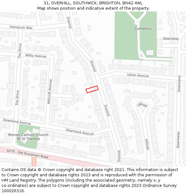 31, OVERHILL, SOUTHWICK, BRIGHTON, BN42 4WL: Location map and indicative extent of plot