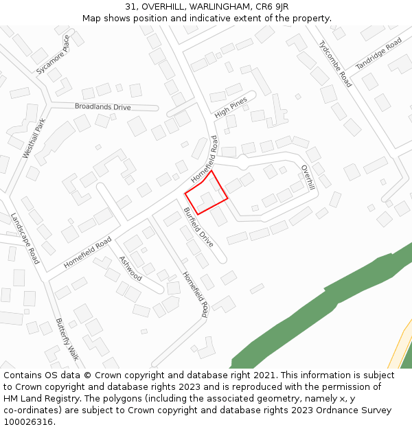 31, OVERHILL, WARLINGHAM, CR6 9JR: Location map and indicative extent of plot