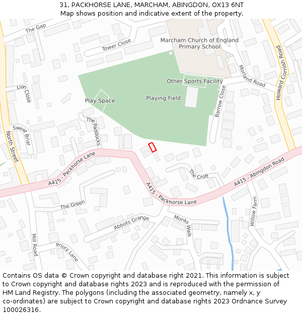 31, PACKHORSE LANE, MARCHAM, ABINGDON, OX13 6NT: Location map and indicative extent of plot