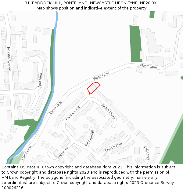 31, PADDOCK HILL, PONTELAND, NEWCASTLE UPON TYNE, NE20 9XL: Location map and indicative extent of plot