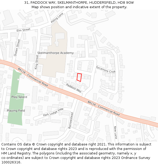 31, PADDOCK WAY, SKELMANTHORPE, HUDDERSFIELD, HD8 9GW: Location map and indicative extent of plot