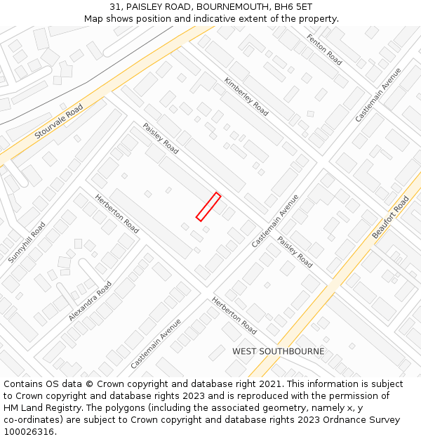 31, PAISLEY ROAD, BOURNEMOUTH, BH6 5ET: Location map and indicative extent of plot