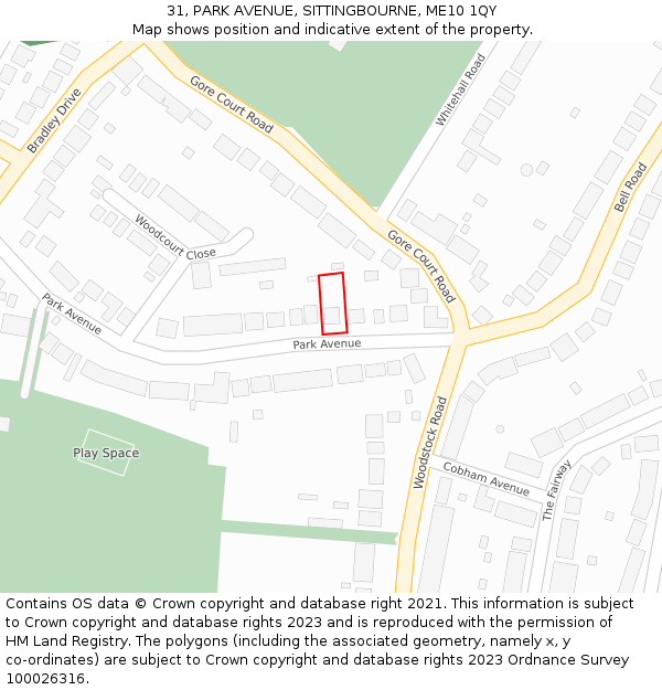 31, PARK AVENUE, SITTINGBOURNE, ME10 1QY: Location map and indicative extent of plot