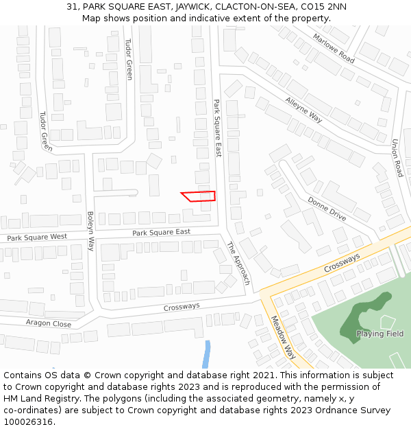 31, PARK SQUARE EAST, JAYWICK, CLACTON-ON-SEA, CO15 2NN: Location map and indicative extent of plot