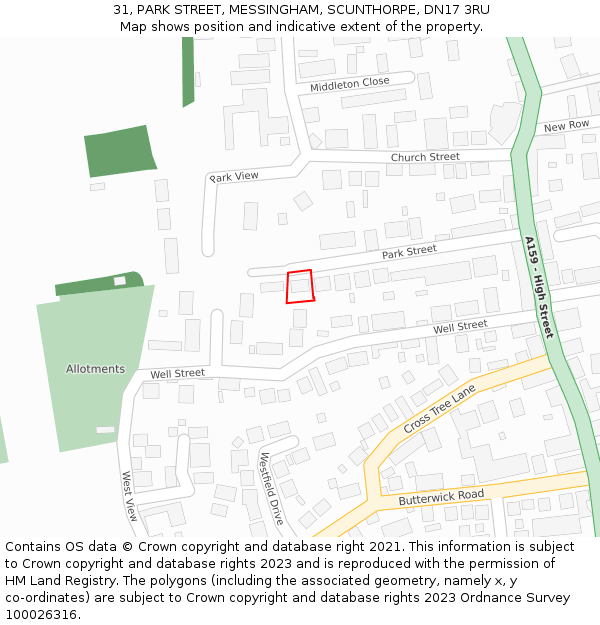 31, PARK STREET, MESSINGHAM, SCUNTHORPE, DN17 3RU: Location map and indicative extent of plot