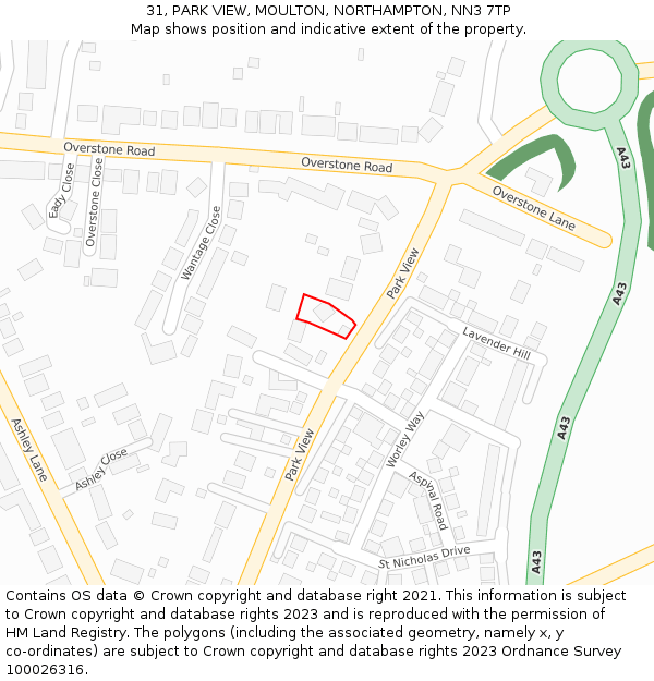 31, PARK VIEW, MOULTON, NORTHAMPTON, NN3 7TP: Location map and indicative extent of plot