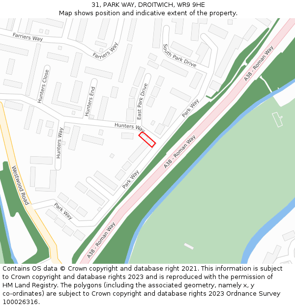 31, PARK WAY, DROITWICH, WR9 9HE: Location map and indicative extent of plot