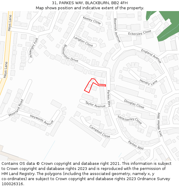 31, PARKES WAY, BLACKBURN, BB2 4FH: Location map and indicative extent of plot