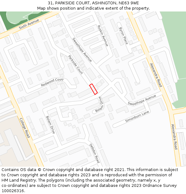 31, PARKSIDE COURT, ASHINGTON, NE63 9WE: Location map and indicative extent of plot