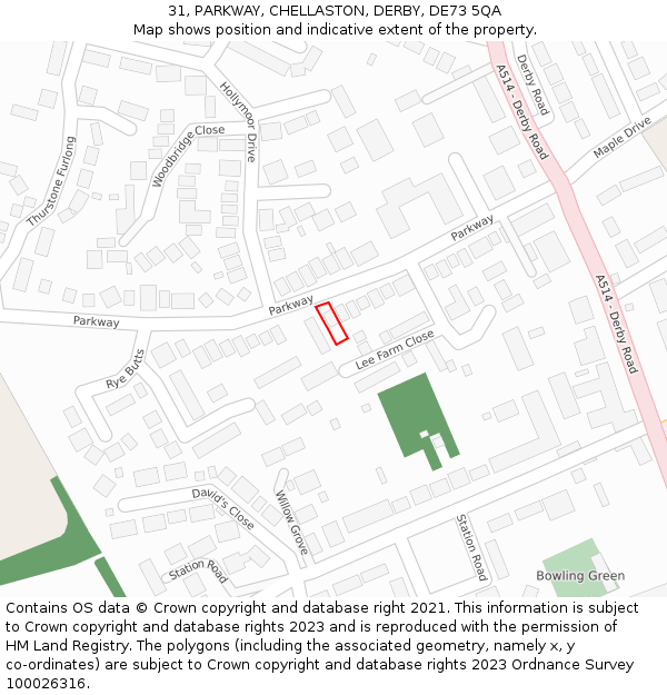 31, PARKWAY, CHELLASTON, DERBY, DE73 5QA: Location map and indicative extent of plot