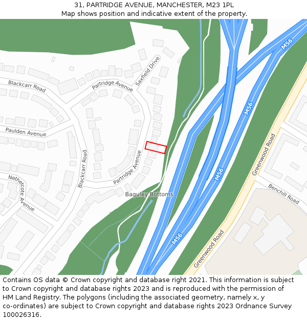 31, PARTRIDGE AVENUE, MANCHESTER, M23 1PL: Location map and indicative extent of plot