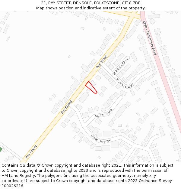 31, PAY STREET, DENSOLE, FOLKESTONE, CT18 7DR: Location map and indicative extent of plot