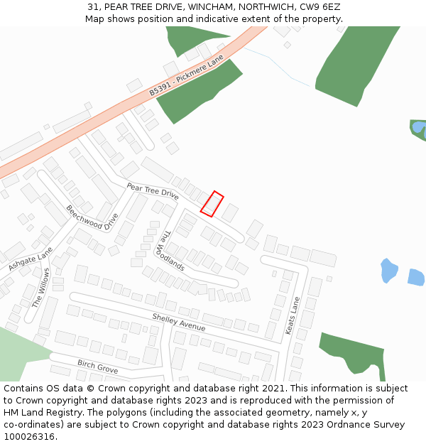 31, PEAR TREE DRIVE, WINCHAM, NORTHWICH, CW9 6EZ: Location map and indicative extent of plot