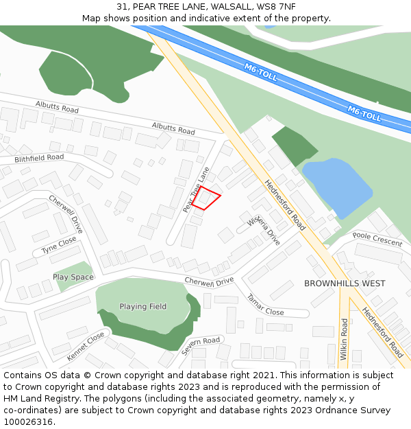 31, PEAR TREE LANE, WALSALL, WS8 7NF: Location map and indicative extent of plot