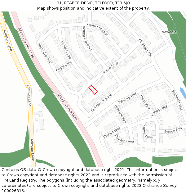 31, PEARCE DRIVE, TELFORD, TF3 5JQ: Location map and indicative extent of plot