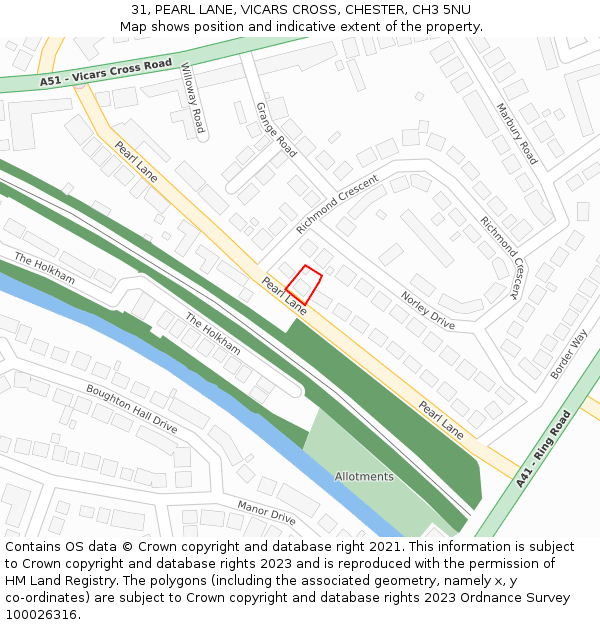 31, PEARL LANE, VICARS CROSS, CHESTER, CH3 5NU: Location map and indicative extent of plot