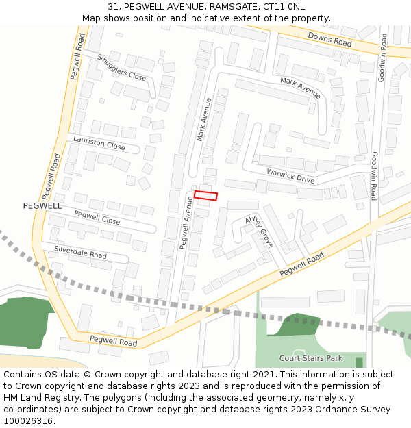 31, PEGWELL AVENUE, RAMSGATE, CT11 0NL: Location map and indicative extent of plot