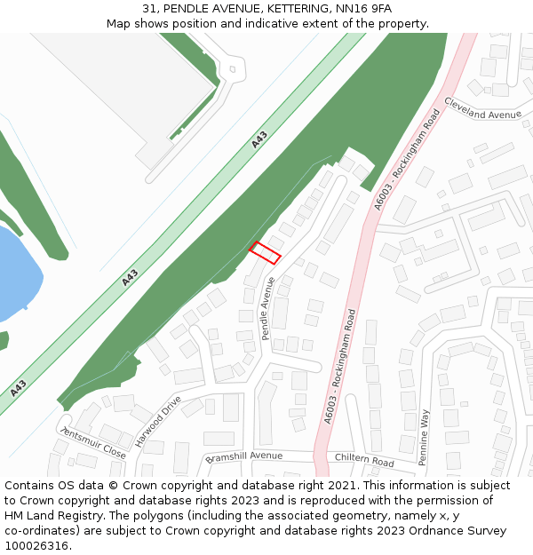 31, PENDLE AVENUE, KETTERING, NN16 9FA: Location map and indicative extent of plot