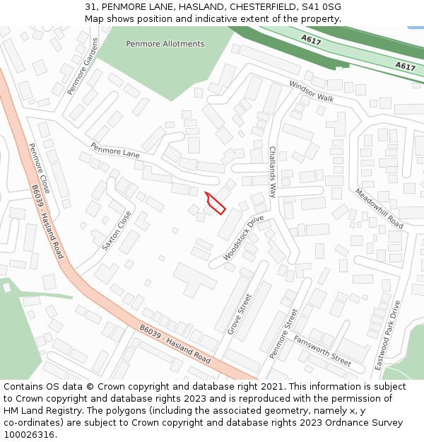 31, PENMORE LANE, HASLAND, CHESTERFIELD, S41 0SG: Location map and indicative extent of plot