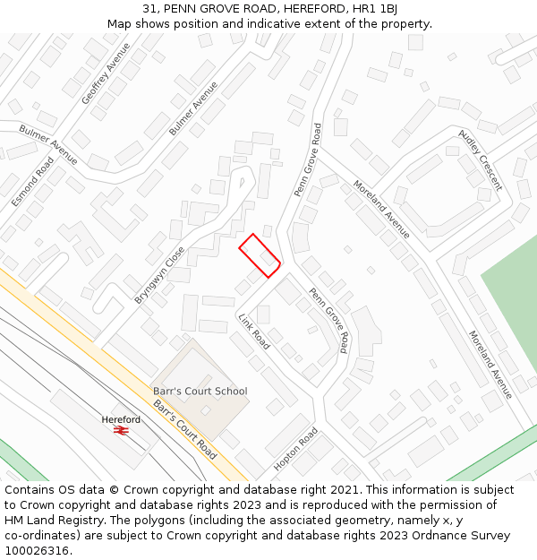 31, PENN GROVE ROAD, HEREFORD, HR1 1BJ: Location map and indicative extent of plot