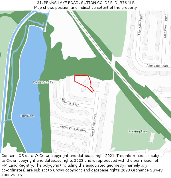 31, PENNS LAKE ROAD, SUTTON COLDFIELD, B76 1LR: Location map and indicative extent of plot