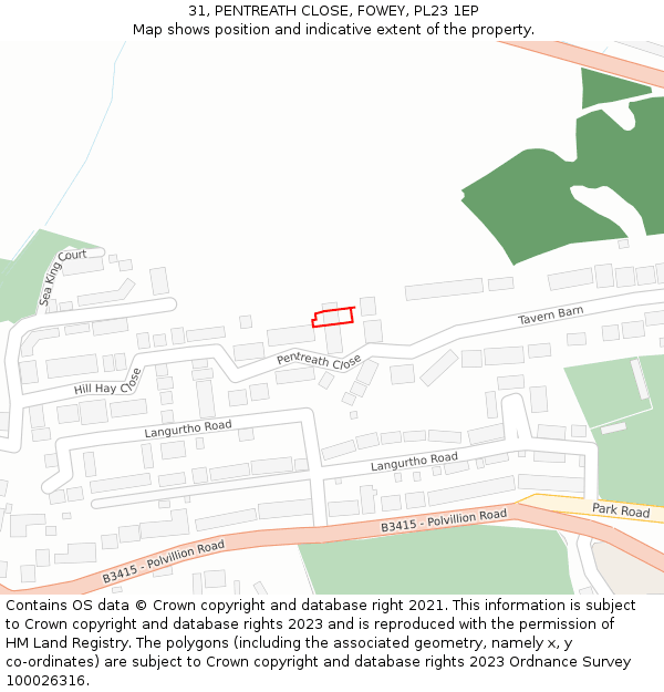 31, PENTREATH CLOSE, FOWEY, PL23 1EP: Location map and indicative extent of plot