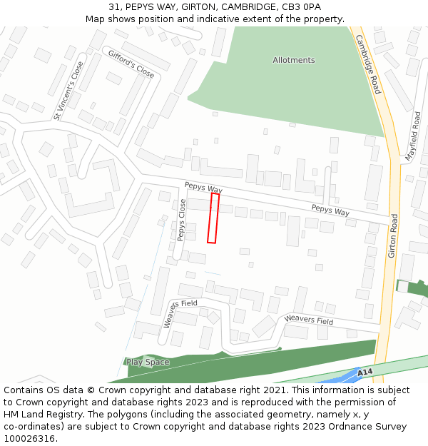 31, PEPYS WAY, GIRTON, CAMBRIDGE, CB3 0PA: Location map and indicative extent of plot
