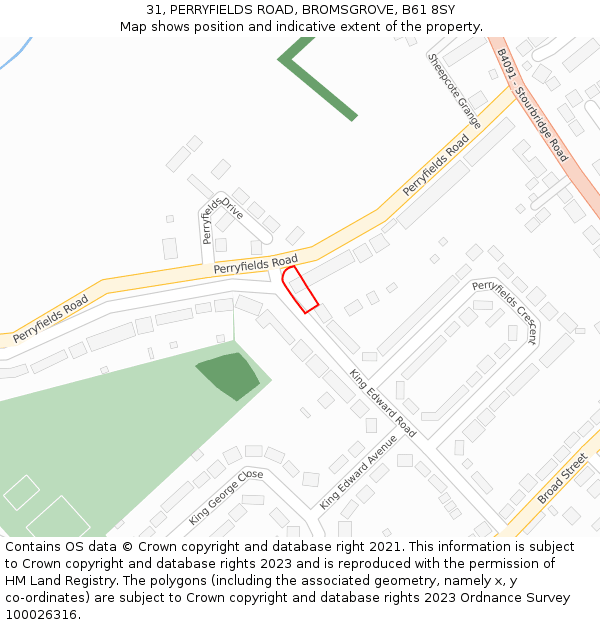 31, PERRYFIELDS ROAD, BROMSGROVE, B61 8SY: Location map and indicative extent of plot