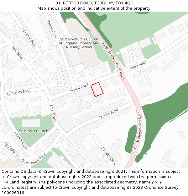 31, PETITOR ROAD, TORQUAY, TQ1 4QD: Location map and indicative extent of plot