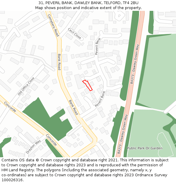 31, PEVERIL BANK, DAWLEY BANK, TELFORD, TF4 2BU: Location map and indicative extent of plot