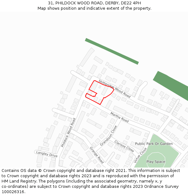 31, PHILDOCK WOOD ROAD, DERBY, DE22 4PH: Location map and indicative extent of plot