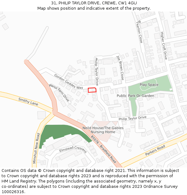 31, PHILIP TAYLOR DRIVE, CREWE, CW1 4GU: Location map and indicative extent of plot