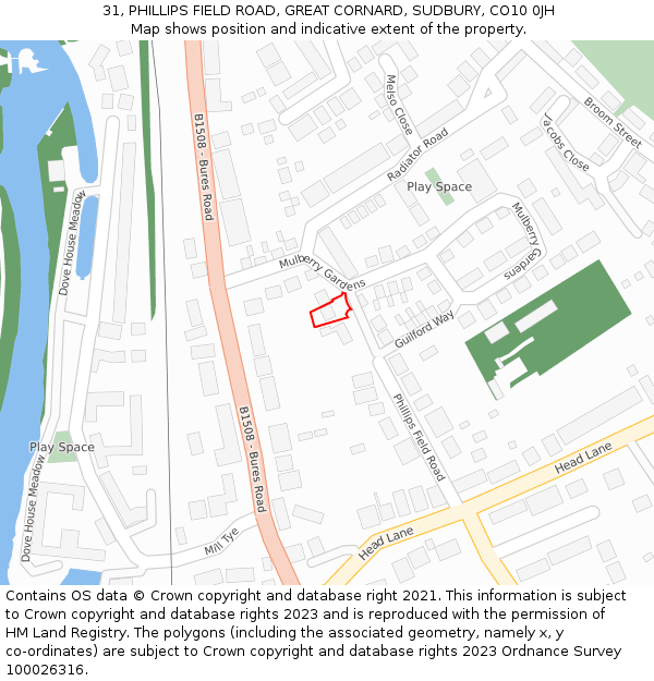 31, PHILLIPS FIELD ROAD, GREAT CORNARD, SUDBURY, CO10 0JH: Location map and indicative extent of plot